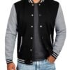 Black & Grey Letterman Bomber Jacket For Mens